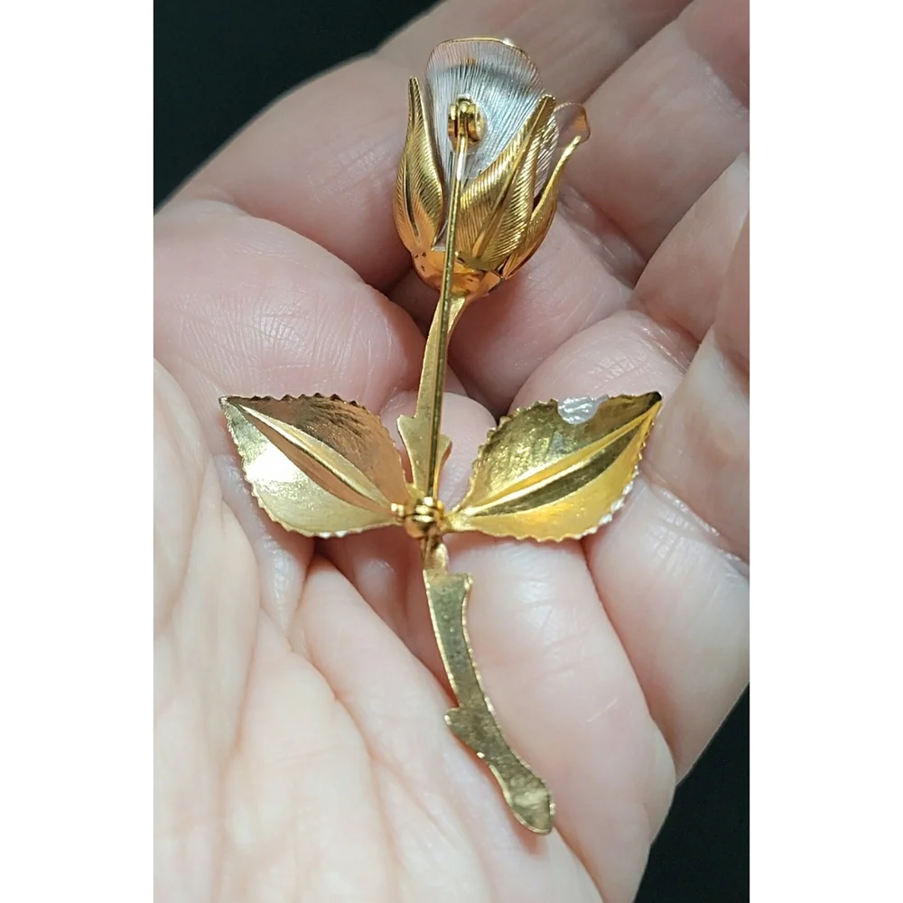 Mid Century Modern Gold And Silver Rose Brooch - Picture 6 of 9